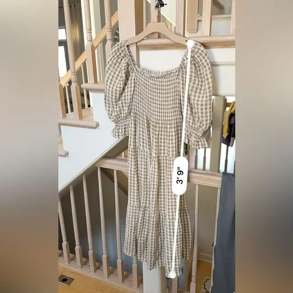 Nothing Fits But Kiko Midi Dress in Taupe Gingham M NWOT - Picture 3 of 13